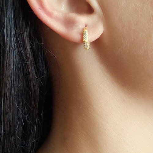 Stone Stud Hoop Gold Silver Women's Earrings - 2