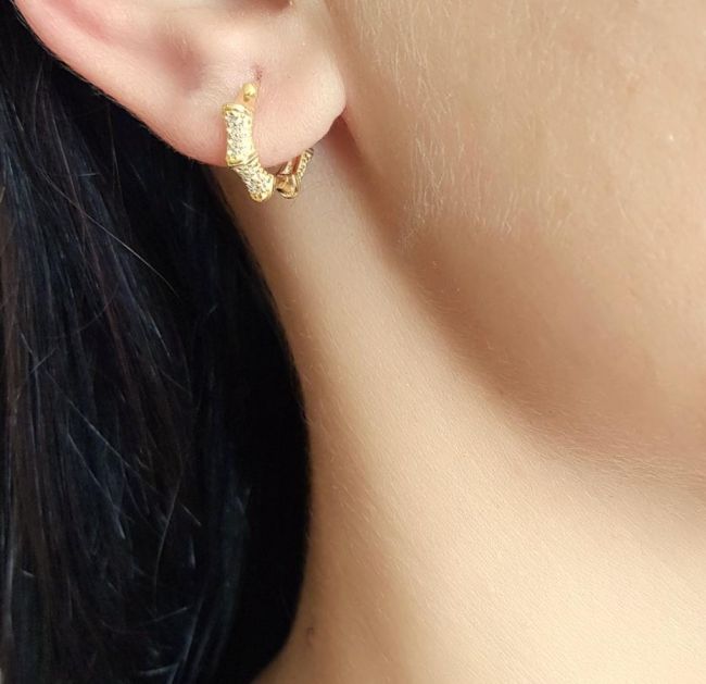 Stone Stud Hoop Gold Silver Women's Earrings - 3