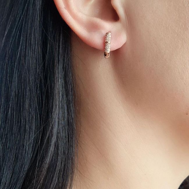 Stone Stud Hoop Rose Silver Women's Earrings - 1