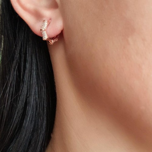 Stone Stud Hoop Rose Silver Women's Earrings - CNG Jewels (1)