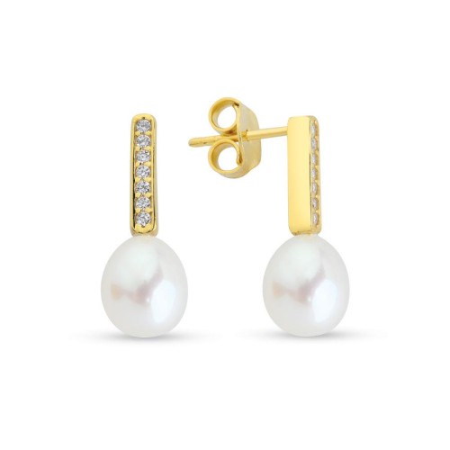 Silver Women's Earrings with Natural Stone and Pearl Drops - CNG Jewels