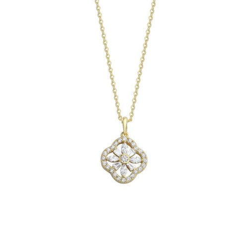 Stone Four Leaf Clover Women's Silver Necklace - CNG Jewels