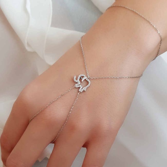 Stone Elephant Silver Shahmaran Bracelet - 2