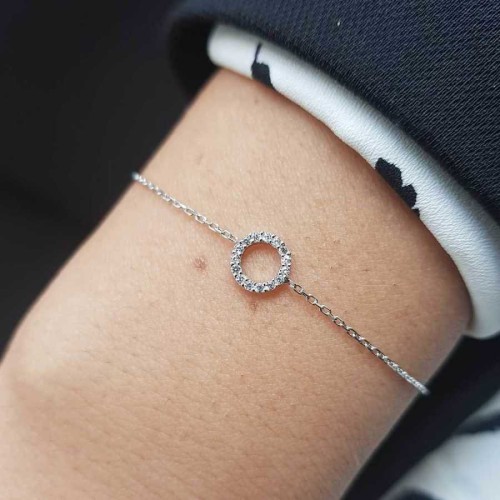 Minimal Taşlı Halka Gümüş Kadın Bileklik 