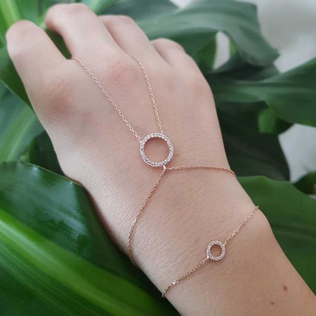Two-Ring Silver Shahmaran Bracelet with Stones - 1