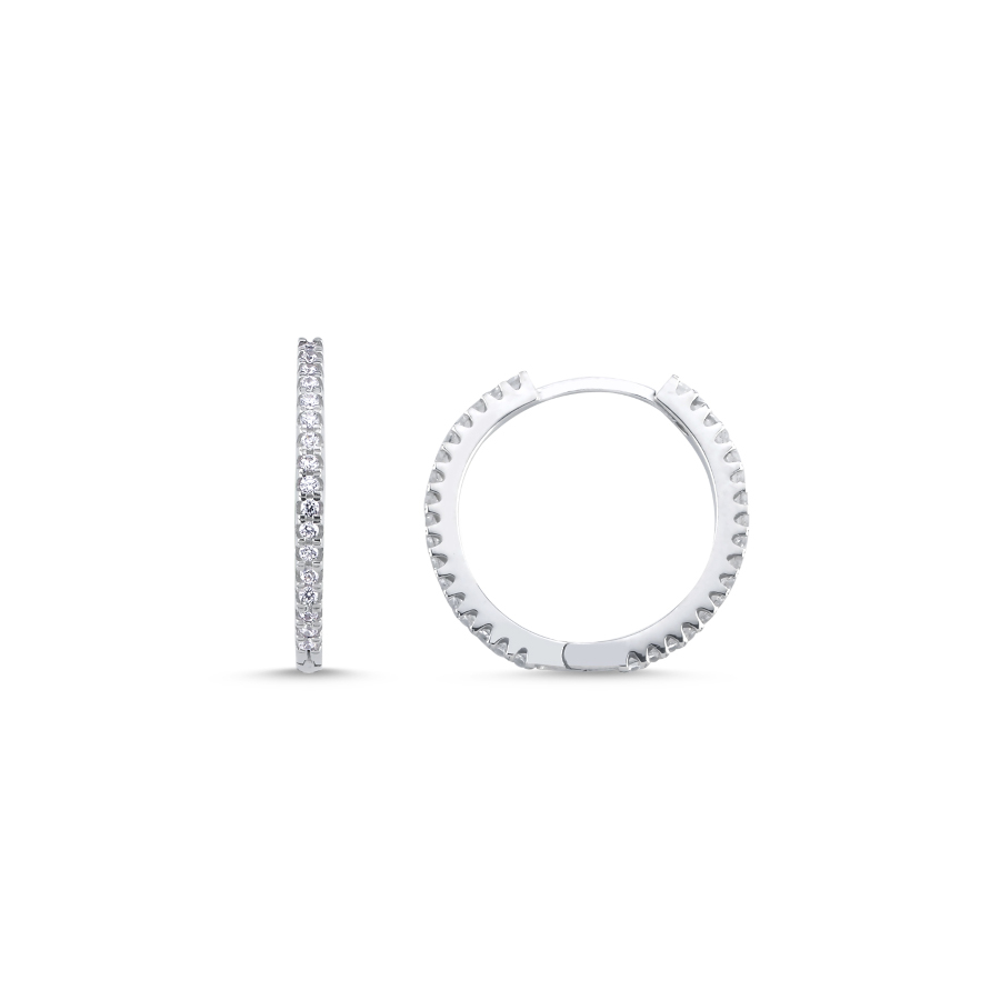 Taşlı İnce Gümüş Halka Küpe 17mm Çap - CNG Jewels