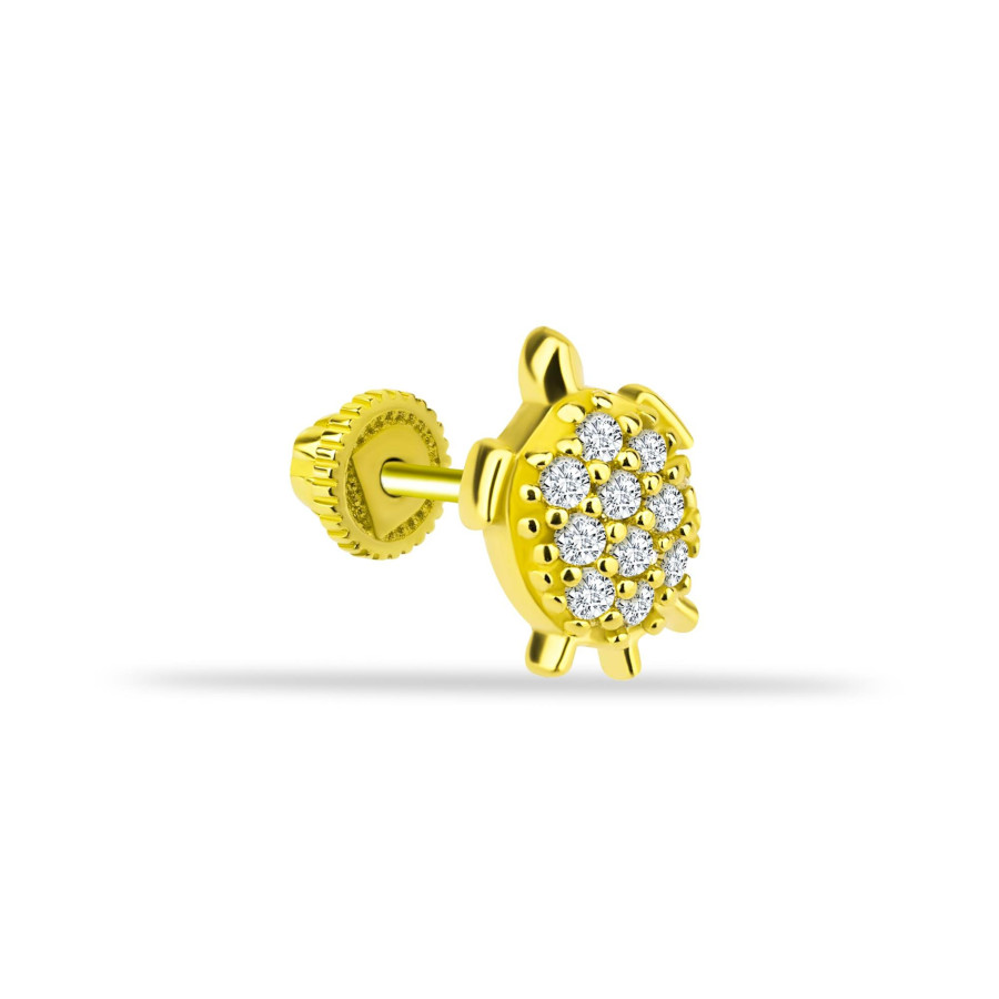 Taşlı Kaplumbağa Altın Helix Piercing - CNG Jewels