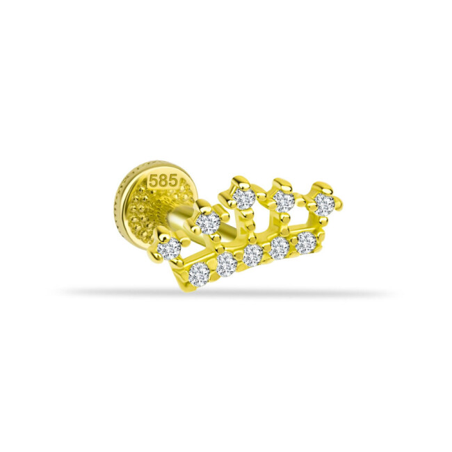 Queen Crown Gold Tragus Piercing with Stones - 1
