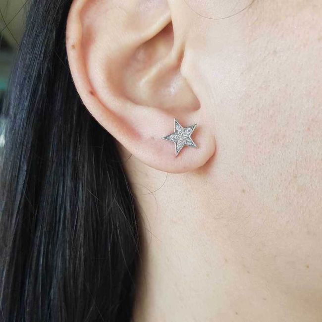 Small Star Silver Earrings with Stones - 1
