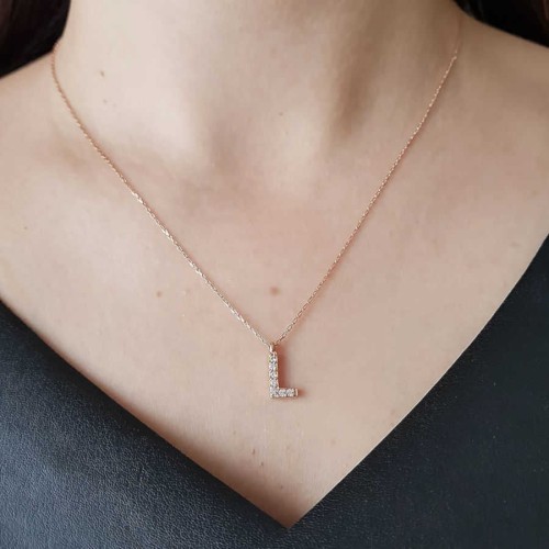 Letter L Silver Women's Necklace with Stones - CNG Jewels