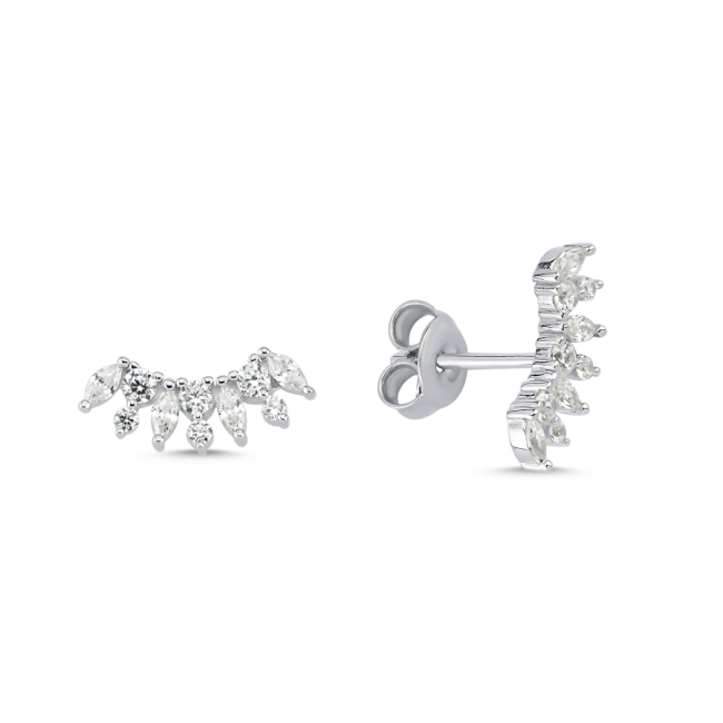 Minimal Women's Silver Earrings with Angel Wings and Stones - 1
