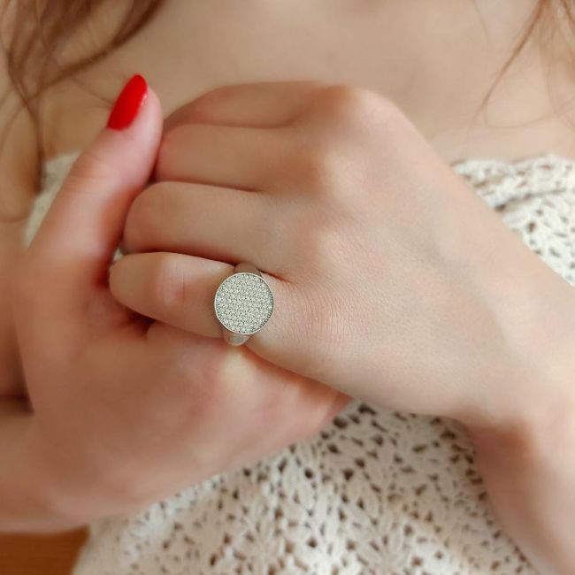 Silver Women's Pinky Finger Ring with Redonda Stone - 1