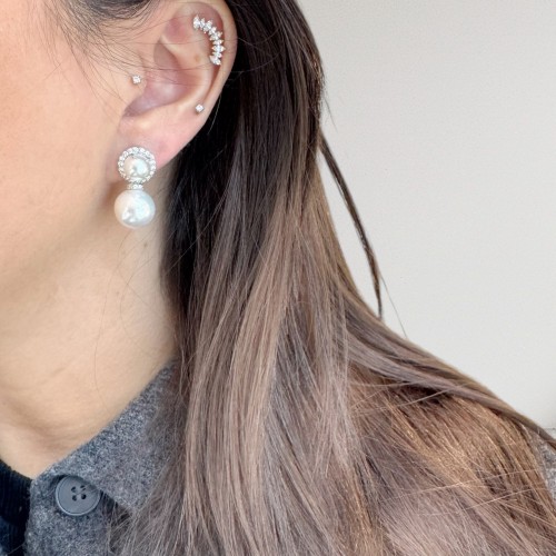 Stone Dangle Ball Pearl Women's Silver Earrings - CNG Jewels (1)