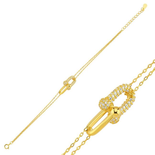Stone-set Stoneless Ataş Gold Women's Silver Bracelet