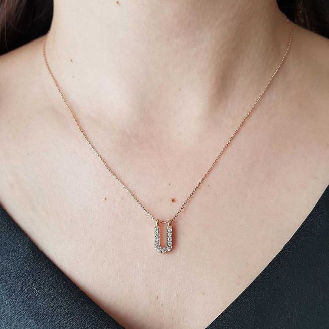 Stone Letter U Silver Women's Necklace - 1