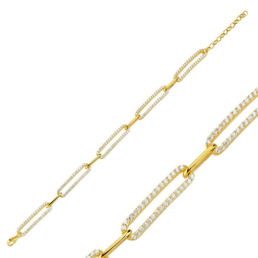 Long Paperclip Chain Gold Silver Bracelet with Stones - CNG Jewels