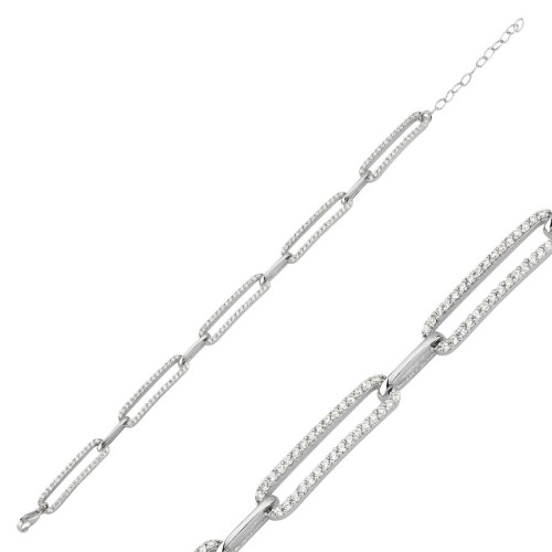 Taşlı Uzun Ataş Zincir Gümüş Bileklik - CNG Jewels