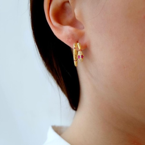 Stone Snake Silver Hoop Earrings - 1