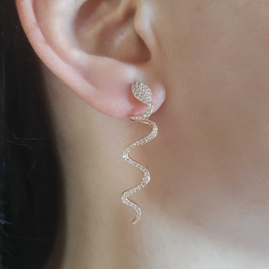Snake Rose Silver Women's Earrings with Stones - CNG Jewels