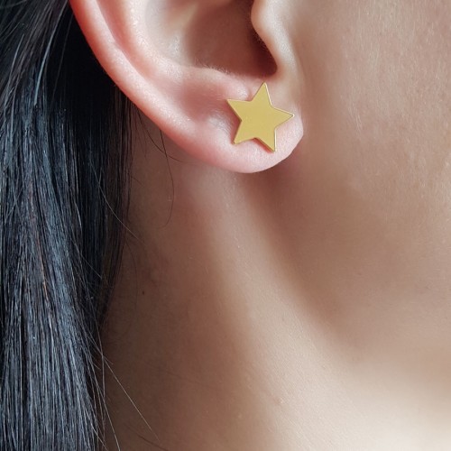 Taşsız Parlak Gold Rengi Yıldız Gümüş Kadın Küpe - CNG Jewels