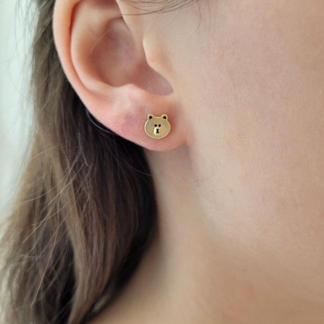 Tedy Bear Gold Silver Women's Earrings - 1