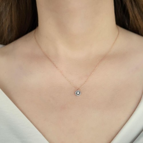 Tek Taş Elmas Modeli Gümüş Kolye - 2