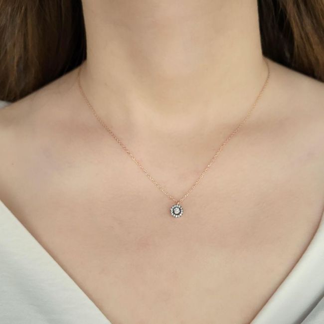 Tek Taş Elmas Modeli Gümüş Kolye - 2