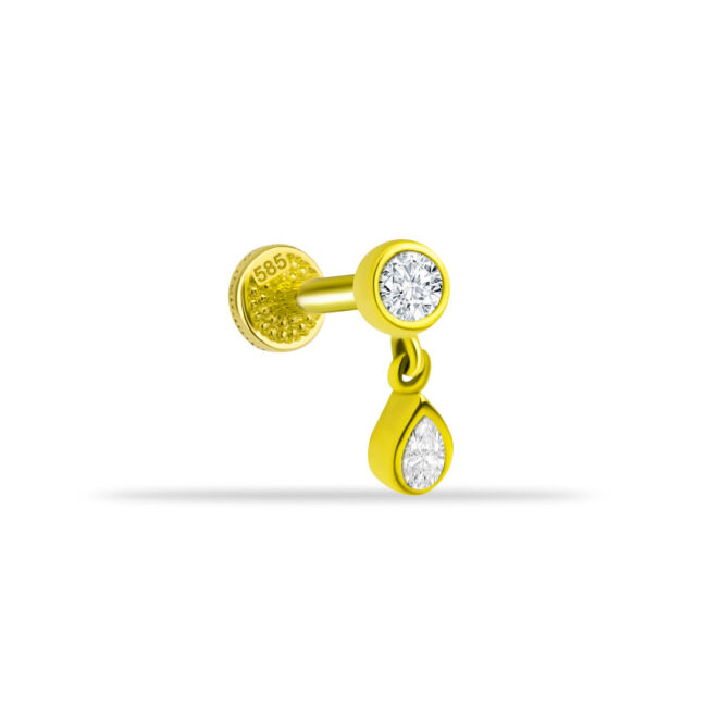 Solitaire Drop Dangle Gold Tragus Piercing - 1