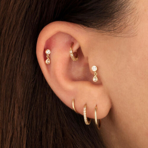 Solitaire Drop Dangle Gold Tragus Piercing - 2