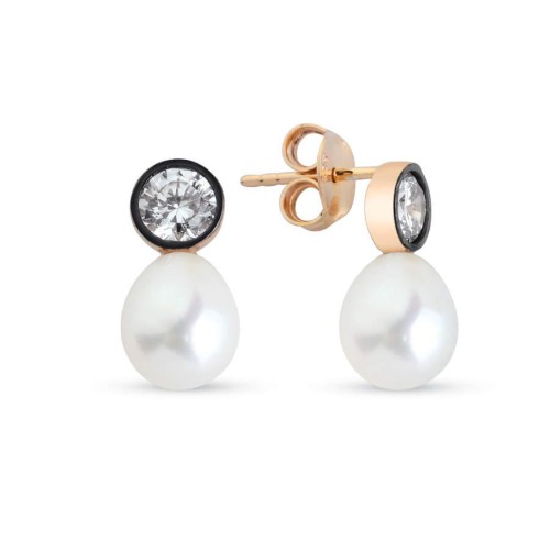 Solitaire Diamond Model Natural Drop Pearl Silver Earrings 