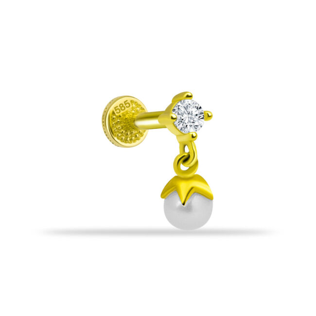 Tektaş Sallantılı İnci Altın Tragus Piercing - 1