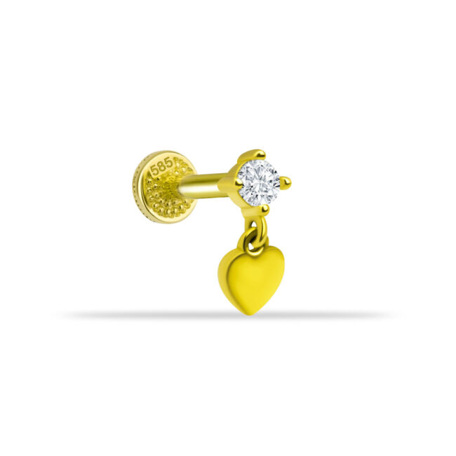 Solitaire Dangle Heart Gold Tragus Piercing - 1