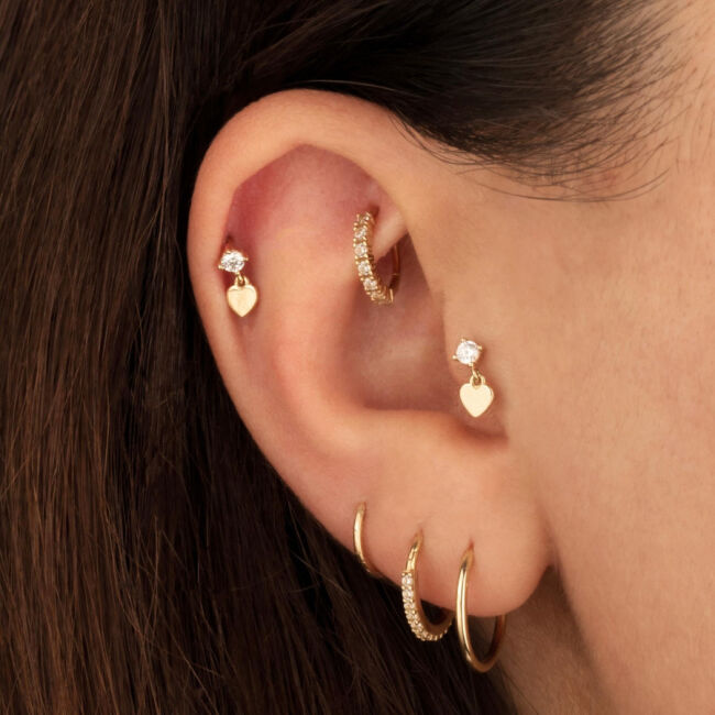Solitaire Dangle Heart Gold Tragus Piercing - 2