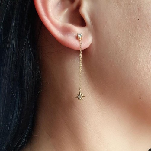Solitaire Chain Polar Star Gold Silver Women's Earrings - CNG Jewels