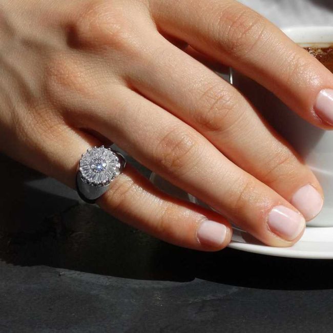 Trapezoidal Stone Silver Women's Pinky Finger Ring - 2