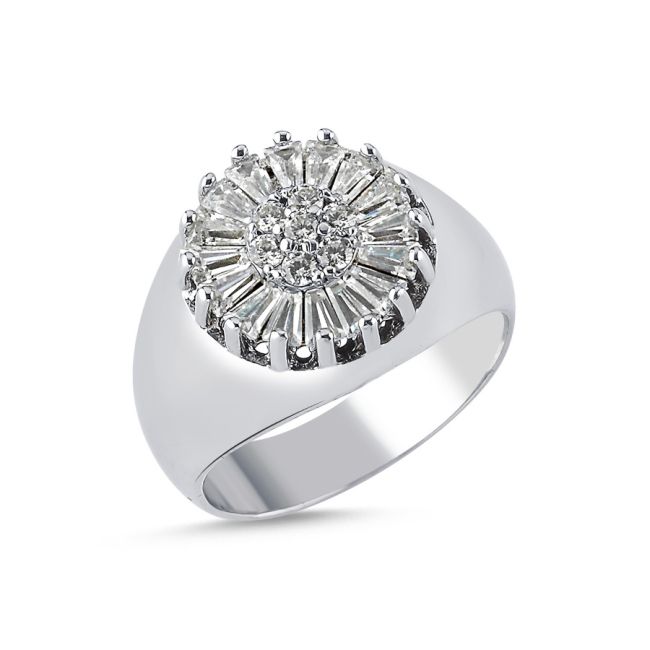 Trapezoidal Stone Silver Women's Pinky Finger Ring - 1