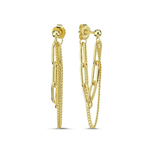Trend İki Kat Zincir Sallantılı Gold Gümüş Kadın Küpe - 1