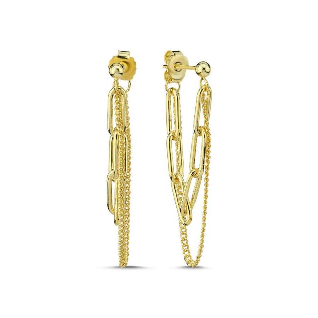 Trend İki Kat Zincir Sallantılı Gold Gümüş Kadın Küpe - 1