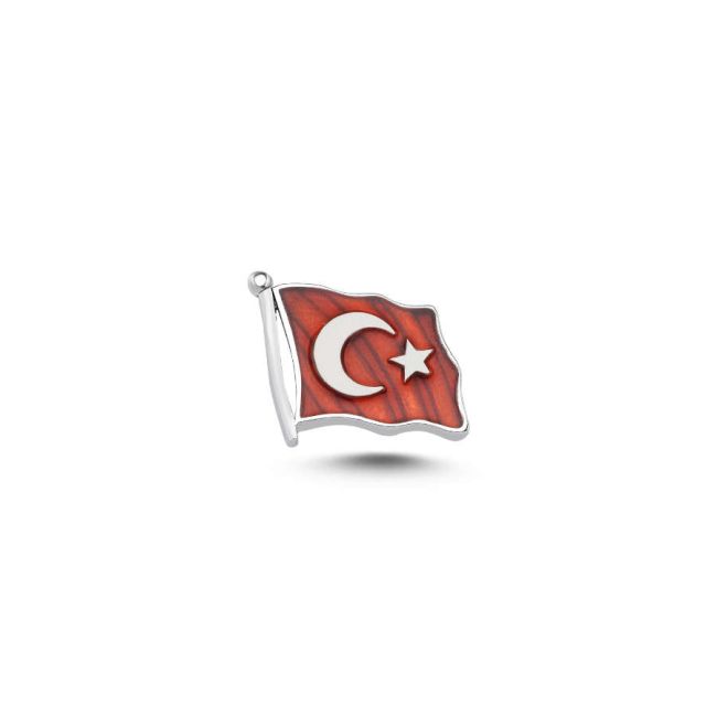 Turkish Flag Enameled Silver Badge - 1
