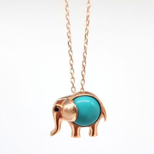 Turkuaz Fil Rose Gümüş Kadın Kolye - CNG Jewels