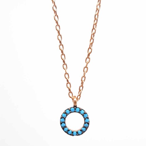 Turquoise Stone Tiny Ring Silver Women's Necklace - CNG Jewels