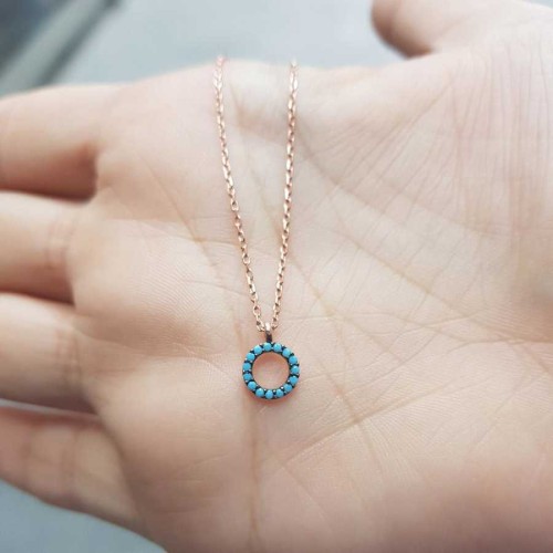 Turquoise Stone Tiny Ring Silver Women's Necklace - CNG Jewels (1)
