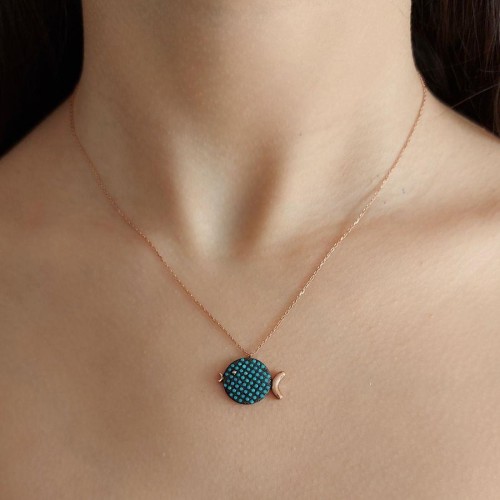 Turkuaz Tombul Balık Rose Gümüş Kolye - CNG Jewels (1)