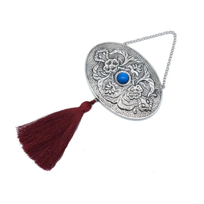 Medium Silver Wall Mirror with Turquoise Stone - 1