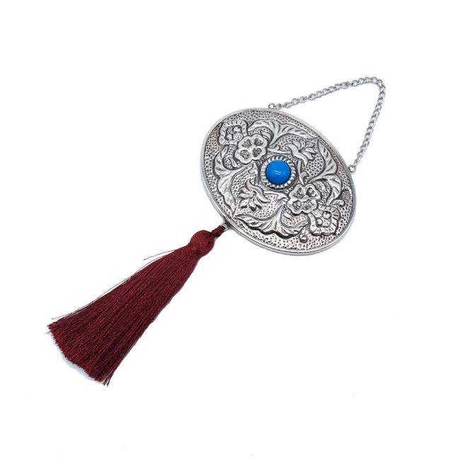 Small Silver Wall Mirror with Turquoise Stone - 1