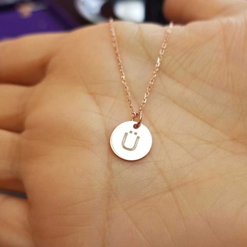 Letter Ü Rose Minimal Plate Silver Women's Necklace 