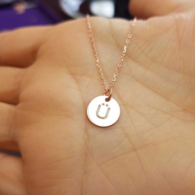 Ü Harfi Rose Minimal Plaka Gümüş Kadın Kolye - 1