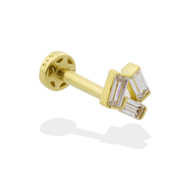 Three Baguette Gold Tragus Piercing - 1