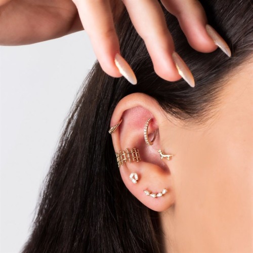 Three Baguette Gold Tragus Piercing - 2