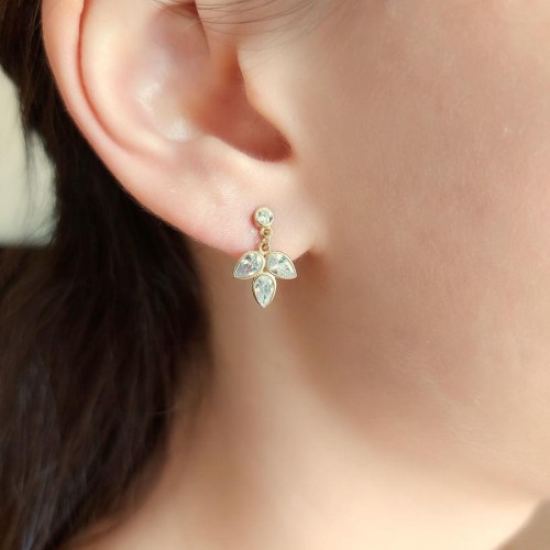 Üç Damla Taşlı Gold Sallantılı Gümüş Kadın Küpe - CNG Jewels